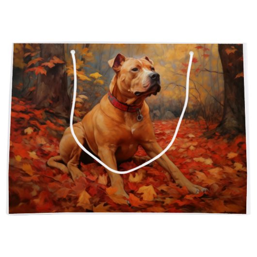 Pitbull in de herfst laat Herfst inspireren Groot Cadeauzakje (Voorkant)