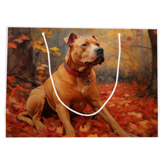 Pitbull in de herfst laat Herfst inspireren Groot Cadeauzakje (Achterkant)