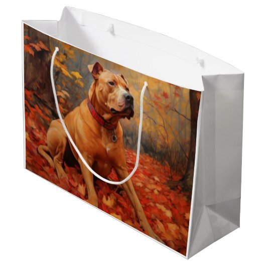 Pitbull in de herfst laat Herfst inspireren Groot Cadeauzakje (Achterkant Gekanteld)