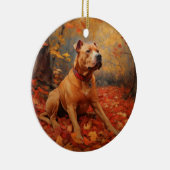 Pitbull in de herfst laat Herfst inspireren Keramisch Ornament (Rechts)