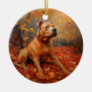 Pitbull in de herfst laat Herfst inspireren Keramisch Ornament