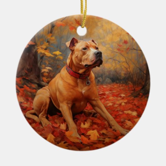 Pitbull in de herfst laat Herfst inspireren Keramisch Ornament (Voorkant)