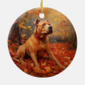 Pitbull in de herfst laat Herfst inspireren Keramisch Ornament (Achterkant)