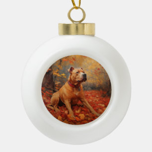 Pitbull in de herfst laat Herfst inspireren Keramische Bal Ornament