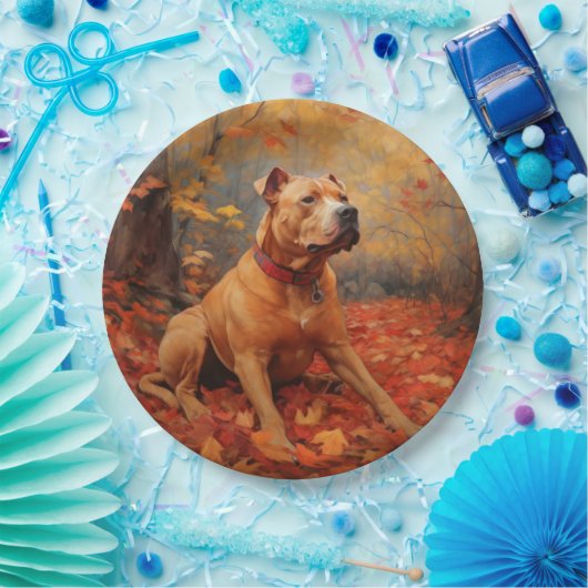 Pitbull in de herfst laat Herfst inspireren Papieren Bordje (Feest)