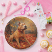 Pitbull in de herfst laat Herfst inspireren Papieren Bordje (Feest)