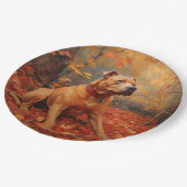 Pitbull in de herfst laat Herfst inspireren Papieren Bordje (Gekanteld)