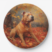 Pitbull in de herfst laat Herfst inspireren Papieren Bordje (Voorkant)