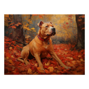 Pitbull in de herfst laat Herfst inspireren Perfect Poster