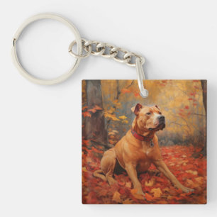 Pitbull in de herfst laat Herfst inspireren Sleutelhanger