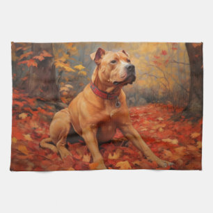 Pitbull in de herfst laat Herfst inspireren Theedoek