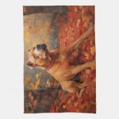 Pitbull in de herfst laat Herfst inspireren Theedoek (Verticaal)