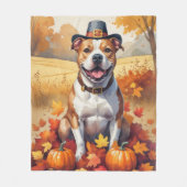Pitbull in herfstbladeren Thanksgiving Kunst Fleece Deken (Voorkant)