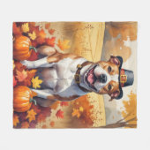 Pitbull in herfstbladeren Thanksgiving Kunst Fleece Deken (Voorkant (Horizontaal))