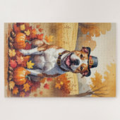 Pitbull in herfstbladeren Thanksgiving kunst Legpuzzel (Horizontaal)