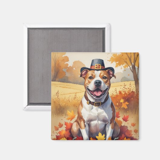 Pitbull in herfstbladeren Thanksgiving kunst Magneet (Voorkant / Achterkant)