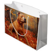 Pitbull in Herfstbladeren Val Inspireert Groot Cadeauzakje (Achterkant Gekanteld)