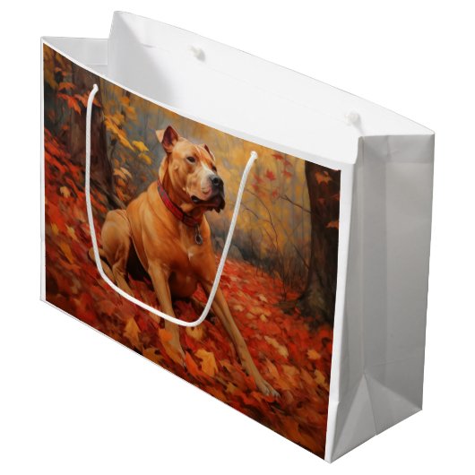 Pitbull in Herfstbladeren Val Inspireert Groot Cadeauzakje (Voorkant Gekanteld)