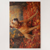 Pitbull in herfstbladeren val inspireert legpuzzel (Verticaal)
