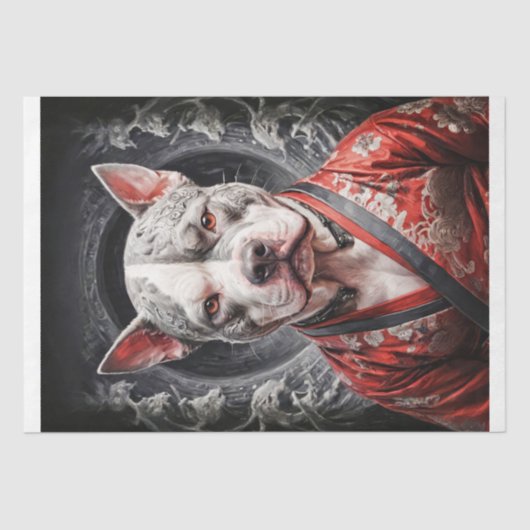 Pitbull in Red Kimono - Decoupage - Tissuepapier (Voorkant)