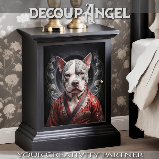Pitbull in Red Kimono - Decoupage - Tissuepapier