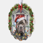 Pitbull in Santa Hat Voordeur Kerst Orname Ornament Kaart (Links)
