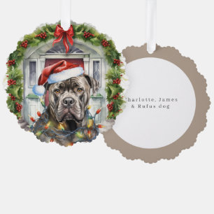 Pitbull in Santa Hat Voordeur Kerst Orname Ornament Kaart