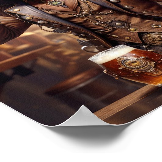 Pitbull in steampunk jurk drink bier in een pub poster (Hoek)