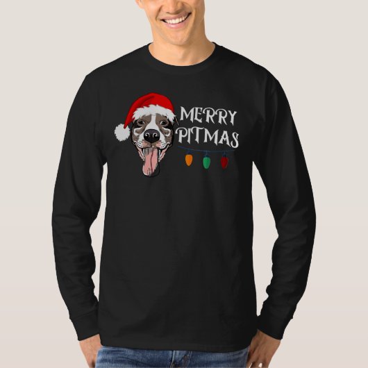 Pitbull Kerst Grappig Merry Pitmas T-shirt (Voorkant)