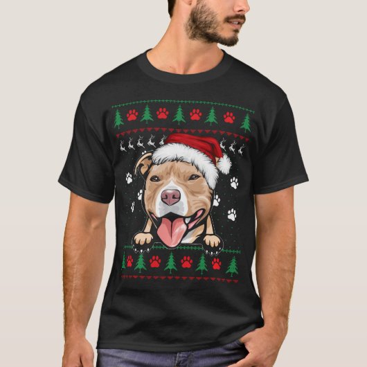 Pitbull Kerst Lelijk Grappig Pit Bull Lover T-shirt (Voorkant)