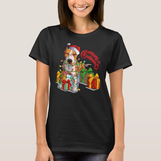 Pitbull Kerst Vrolijk Pitmas Sinterklaas T-shirt (Voorkant)