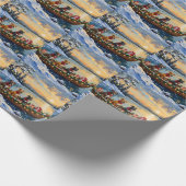 Pitbull Kerstboot Vakantie Cadeaupapier (Hoek)