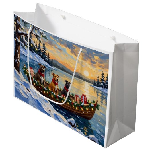 Pitbull Kerstboot Vakantie Groot Cadeauzakje (Voorkant Gekanteld)