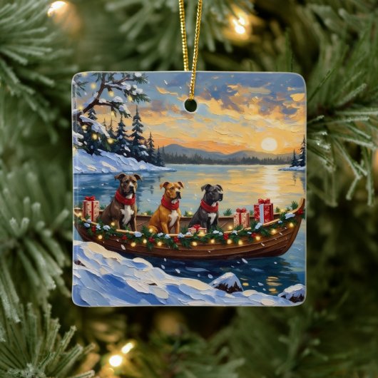 Pitbull Kerstboot Vakantie Keramisch Ornament (Boom)