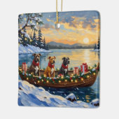 Pitbull Kerstboot Vakantie Keramisch Ornament (Links)