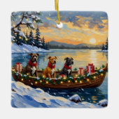 Pitbull Kerstboot Vakantie Keramisch Ornament (Voorkant)