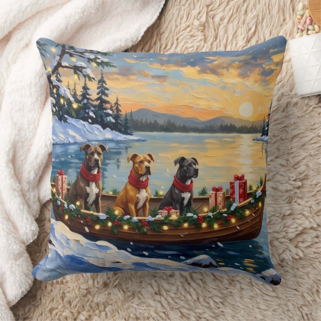 Pitbull Kerstboot Vakantie Kussen (Deken)