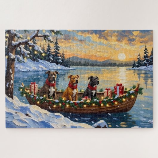 Pitbull Kerstboot Vakantie Legpuzzel (Horizontaal)