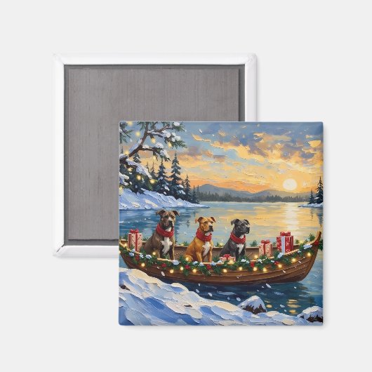 Pitbull Kerstboot Vakantie Magneet (Voorkant / Achterkant)