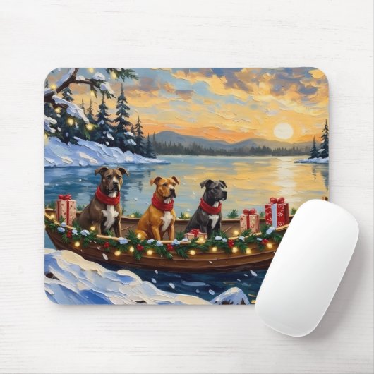 Pitbull Kerstboot Vakantie Muismat (Met muis)