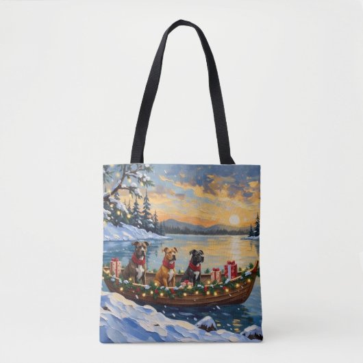 Pitbull Kerstboot Vakantie Tote Bag (Voorkant)