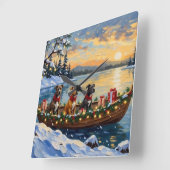Pitbull Kerstboot Vakantie Vierkante Klok (Hoek)