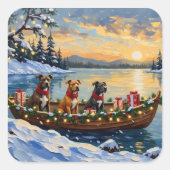 Pitbull Kerstboot Vakantie Vierkante Sticker (Voorkant)