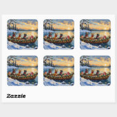 Pitbull Kerstboot Vakantie Vierkante Sticker (Vel)
