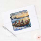 Pitbull Kerstboot Vakantie Vierkante Sticker (Envelop)