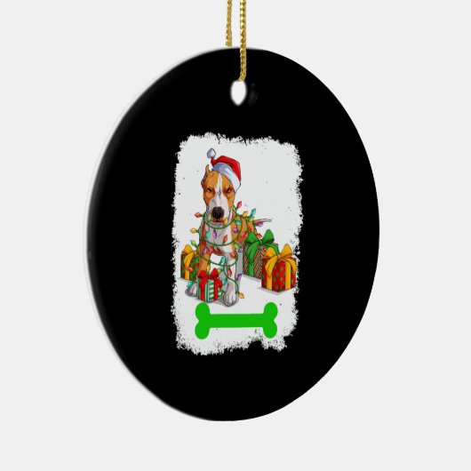 PitBull kerstdecoraties Pajama Santa Hat Keramisch Ornament (Rechts)