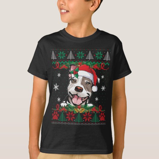 Pitbull-kerstkerstkerstkerstman, Ugly Sweater Hond T-shirt (Voorkant)