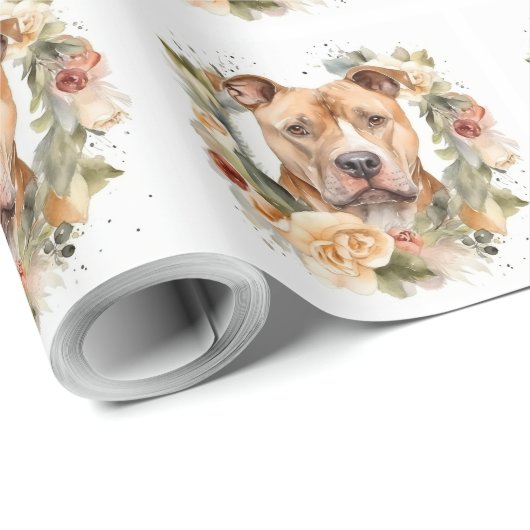 Pitbull Kerstkrans Feestelijke Pup Cadeaupapier (Rol Hoek)
