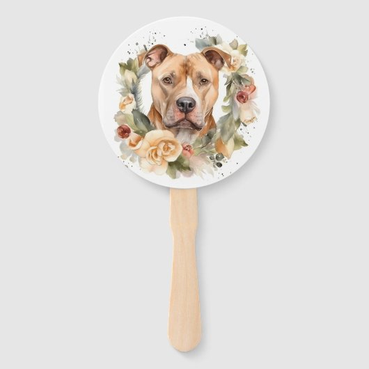 Pitbull Kerstkrans Feestelijke Pup Handwaaier (Achterkant)