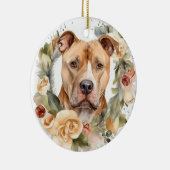 Pitbull Kerstkrans Feestelijke Pup Keramisch Ornament (Rechts)